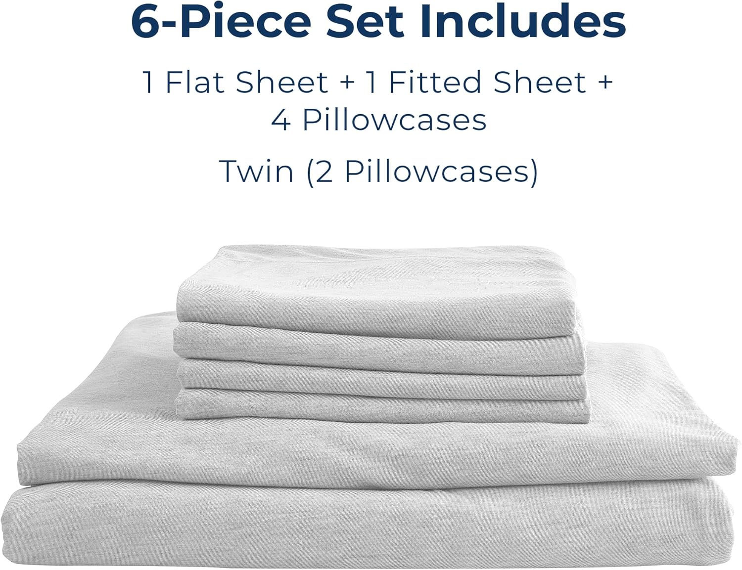 Pure Bedding Bed Sheets - King Sheet Set [6-Piece, Heather Light Grey] - Hotel Luxury 1800 Brushed Microfiber - Soft and Breathable - Deep Pocket Fitted Sheet, Flat Sheet, Pillow Cases